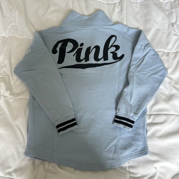 VS Victorias Secret Pink 1/4 Button Up Pullover Sweatshirt Light Blue Womens XS - Picture 7 of 7